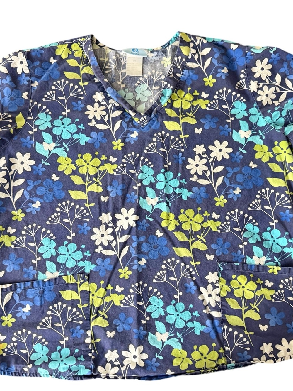 SB Scrubs Floral V-Neck Women’s Top in Navy, Blue, Aqua, Lime, White